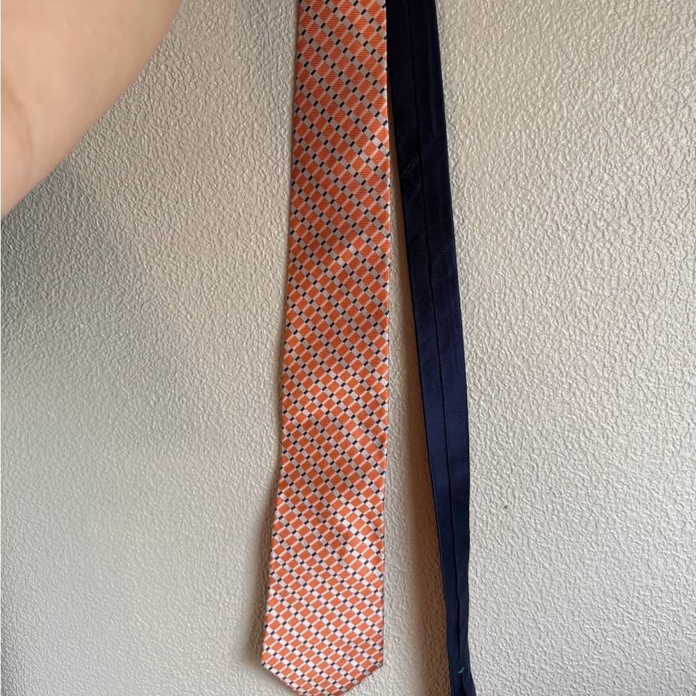 Orange and Navy Patterned Men's Tie